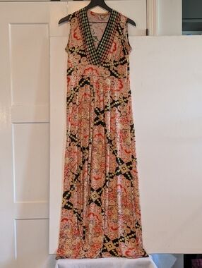 Madison Petite Paisley Sleeveless Maxi Dress Tie Waist V Neck PM Petite Medium